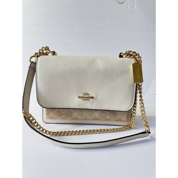 Coach klare Canvas Crossbody Bag - Cream Brown Signature - Picture 1 of 16